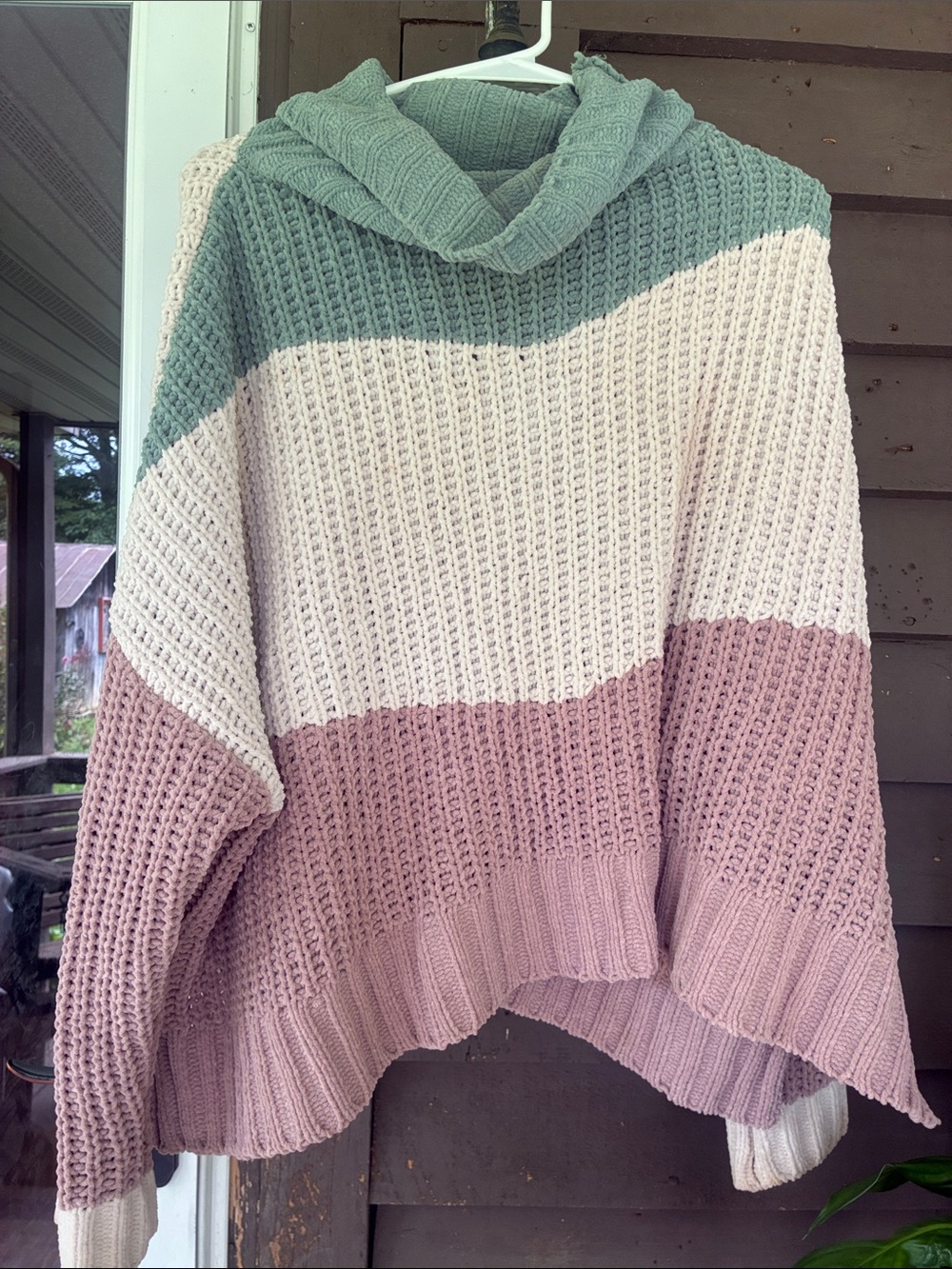 POL Colorblock Cowl Sweater - Mint, Cream & Dusty Pink